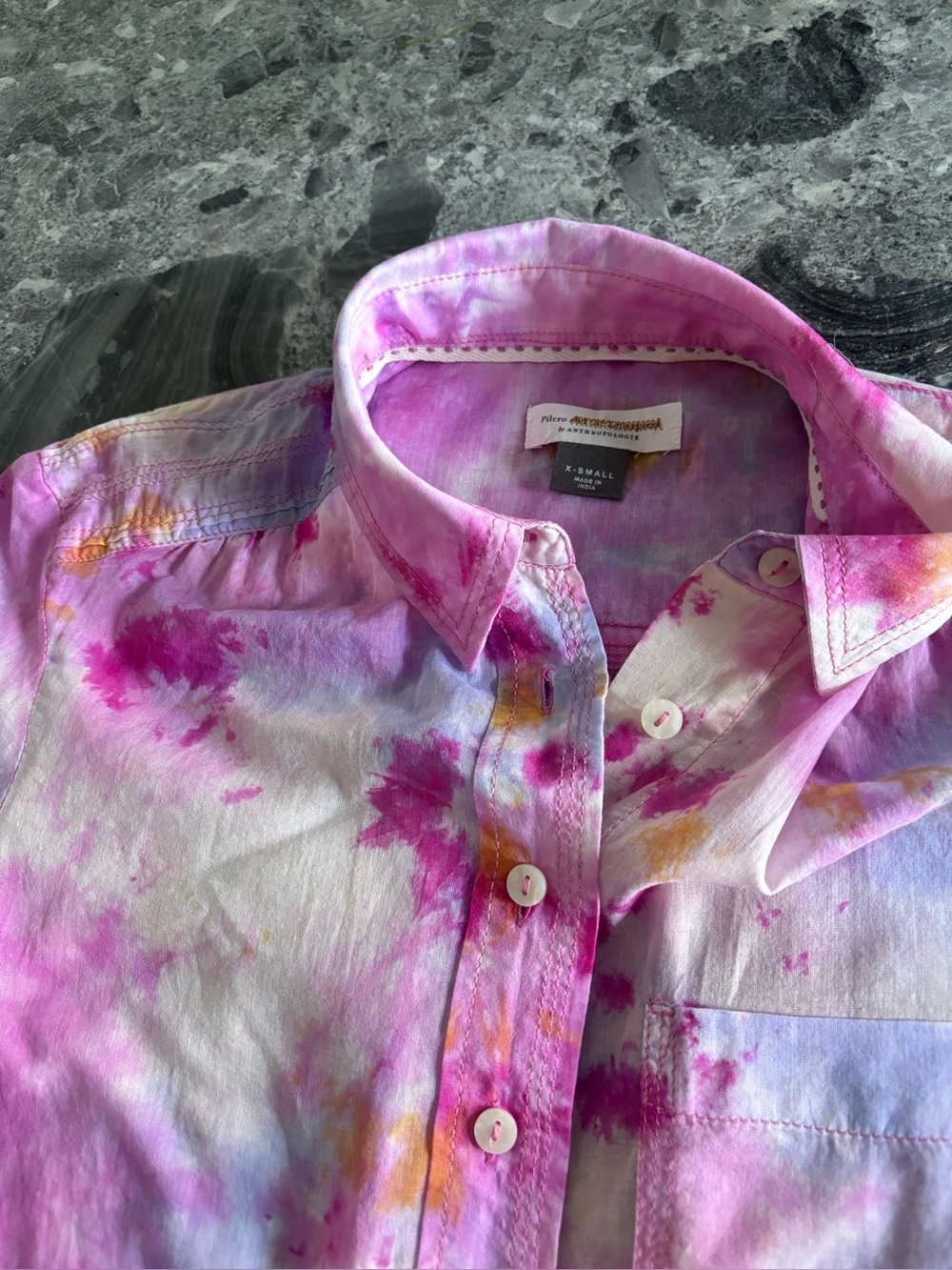 Anthropologie Pilcro Women's Pink Tie-Dye Button-Up Shirt - Lightweight Top - Picture 5 of 12